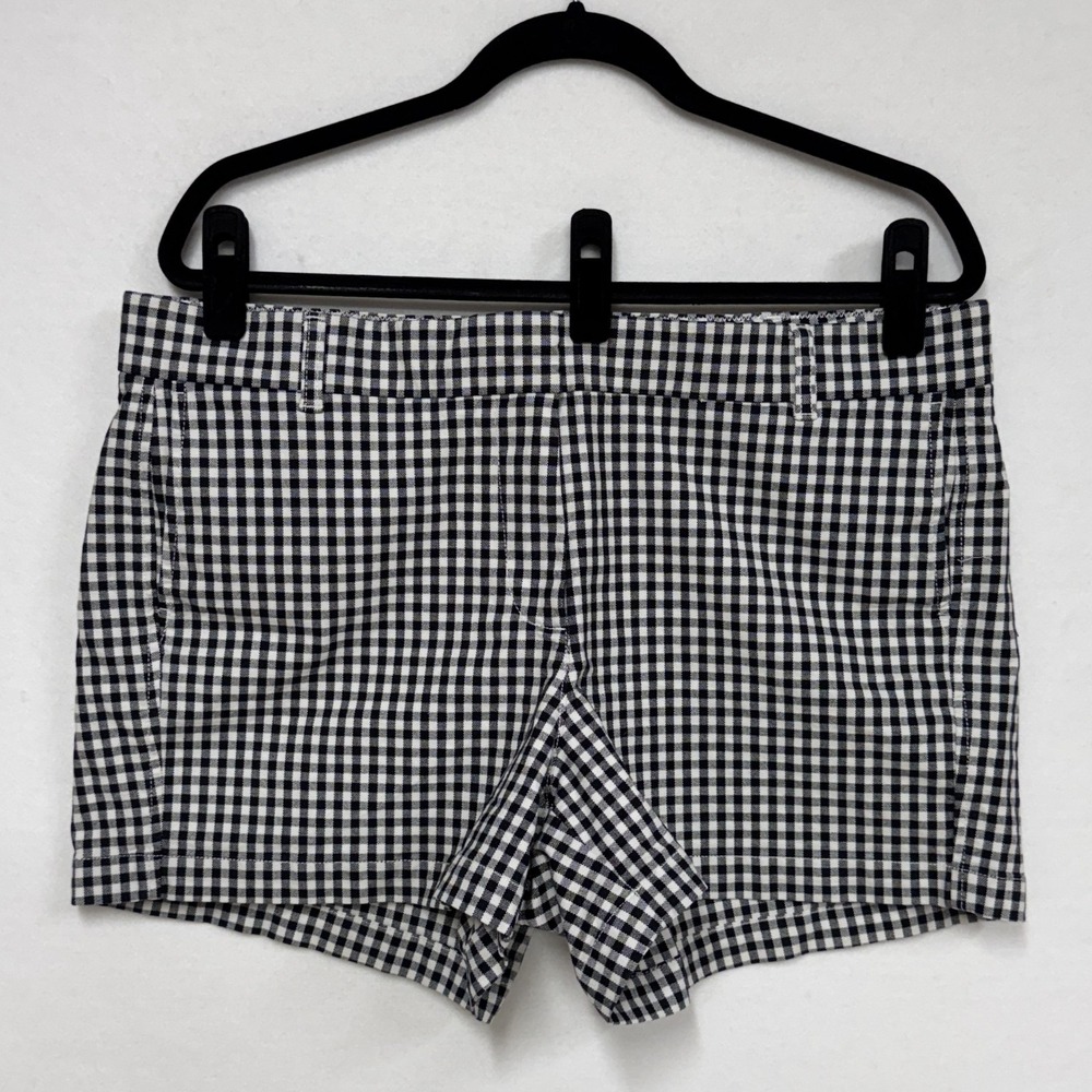 J Crew Stretch Summer Chino Shorts, Size 14 Black White Gingham Check 4" Inseam